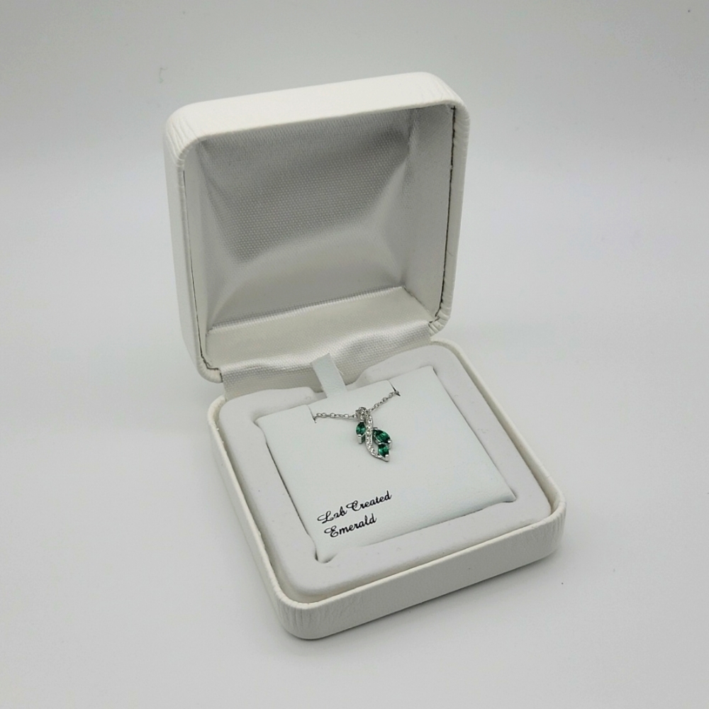 Sterling Silver Lab-Created Emerald & White Sapphire Pendant Necklace